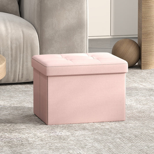 Foldable Storage Ottoman, 8 Gallon Capacity, 286lb Weight Limit, Tufted Linen-Look, Multi-Functional for Living Room, Bedroom, Jelly Pink