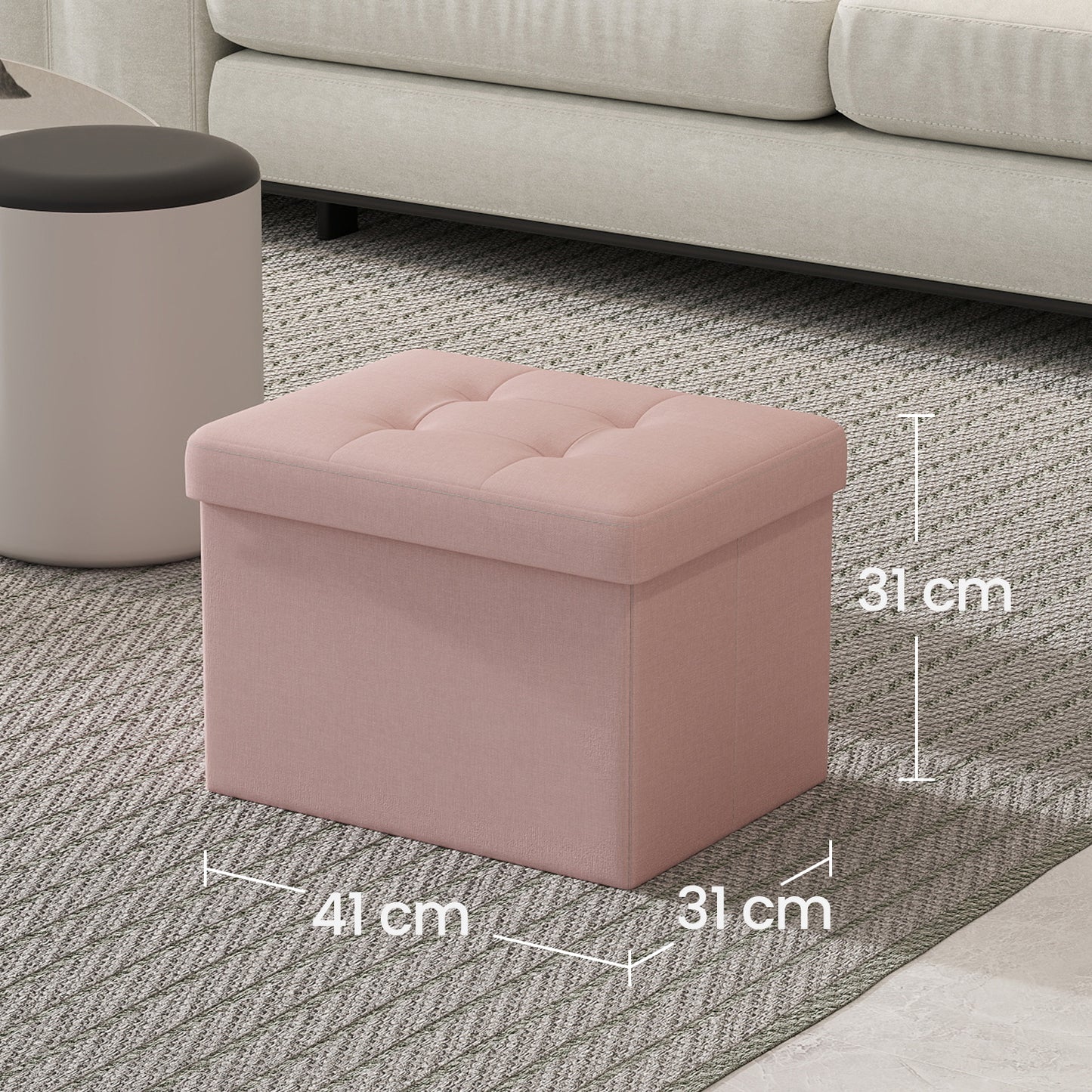 Foldable Storage Ottoman, 8 Gallon Capacity, 286lb Weight Limit, Tufted Linen-Look, Multi-Functional for Living Room, Bedroom, Jelly Pink