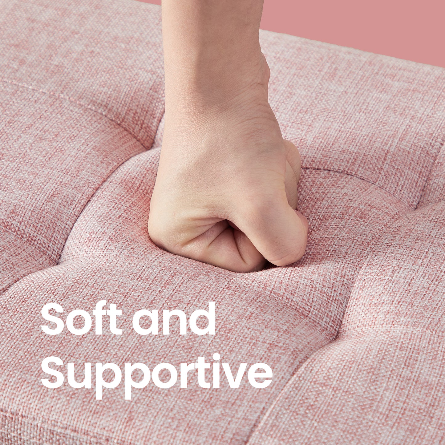 Foldable Storage Ottoman, 8 Gallon Capacity, 286lb Weight Limit, Tufted Linen-Look, Multi-Functional for Living Room, Bedroom, Jelly Pink