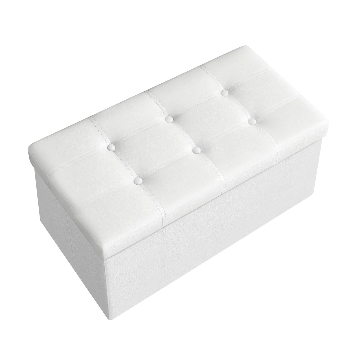 LEDREM Folding Storage Ottoman Bench with Footrest and Hidden Storage, PVC Leather,MDF,Sponge,Non-Woven Fabric, White and Black