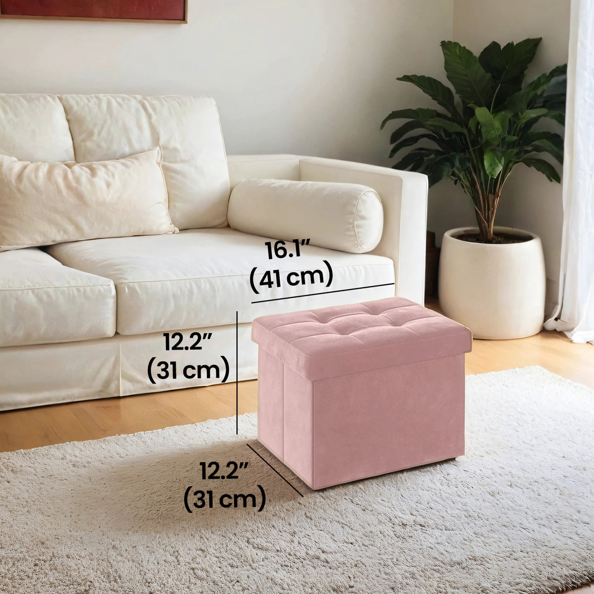 LEDREM Small Folding Storage Ottoman, Cube Foot Rest Stool, for Living Room, Dorm, Pink and Black