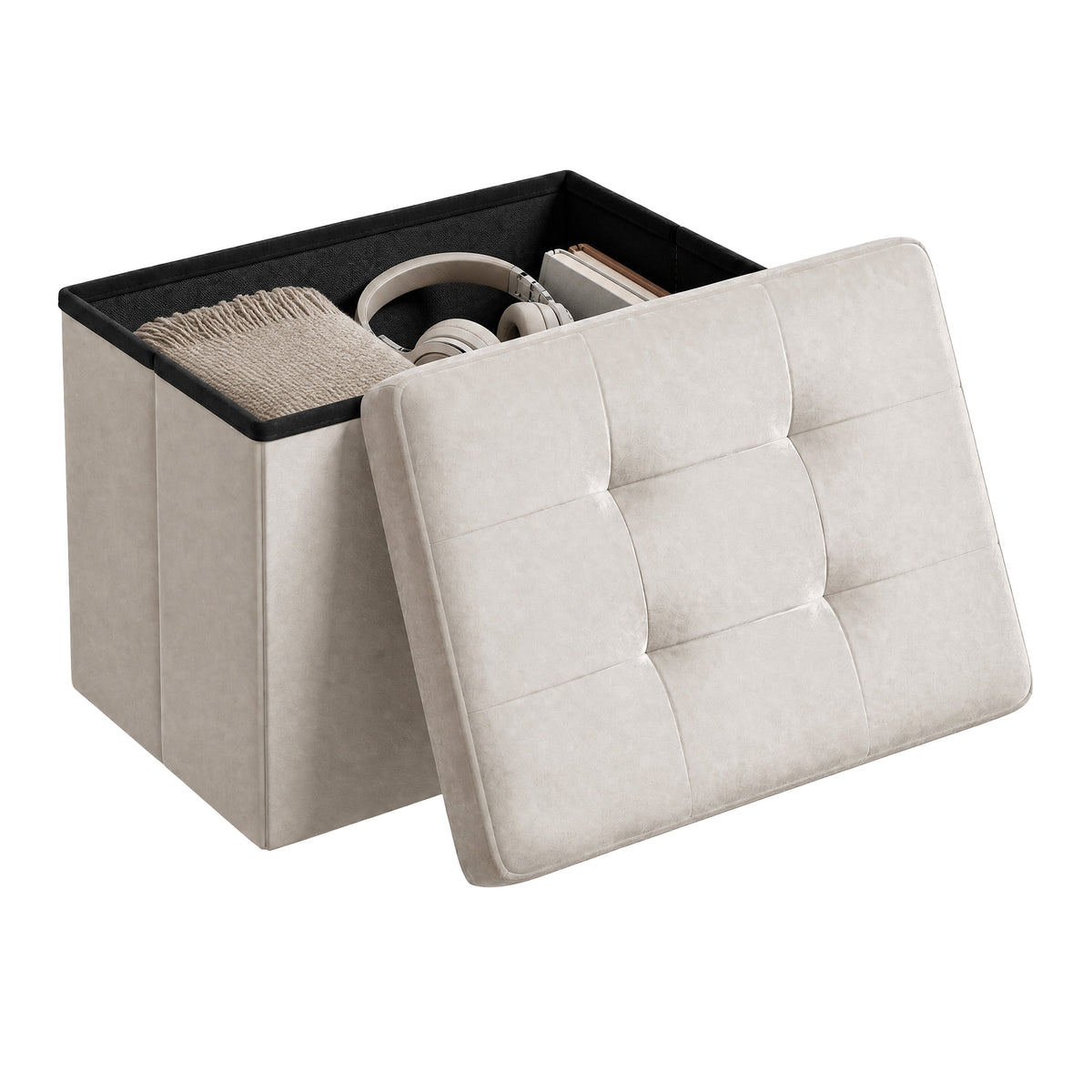LEDREM Small Folding Storage Ottoman, Cube Foot Rest Stool, for Living Room, Dorm, White