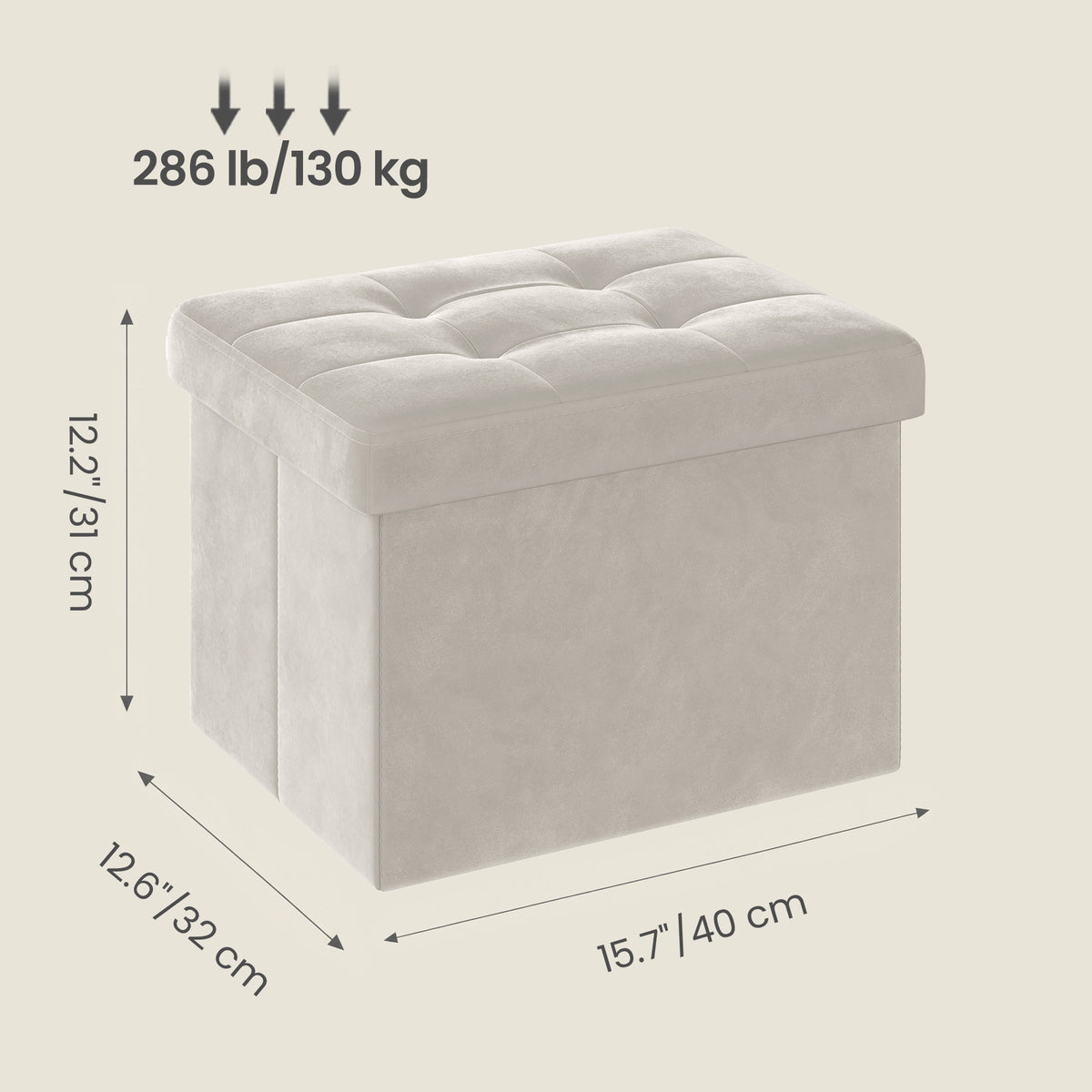 LEDREM Small Folding Storage Ottoman, Cube Foot Rest Stool, for Living Room, Dorm, White