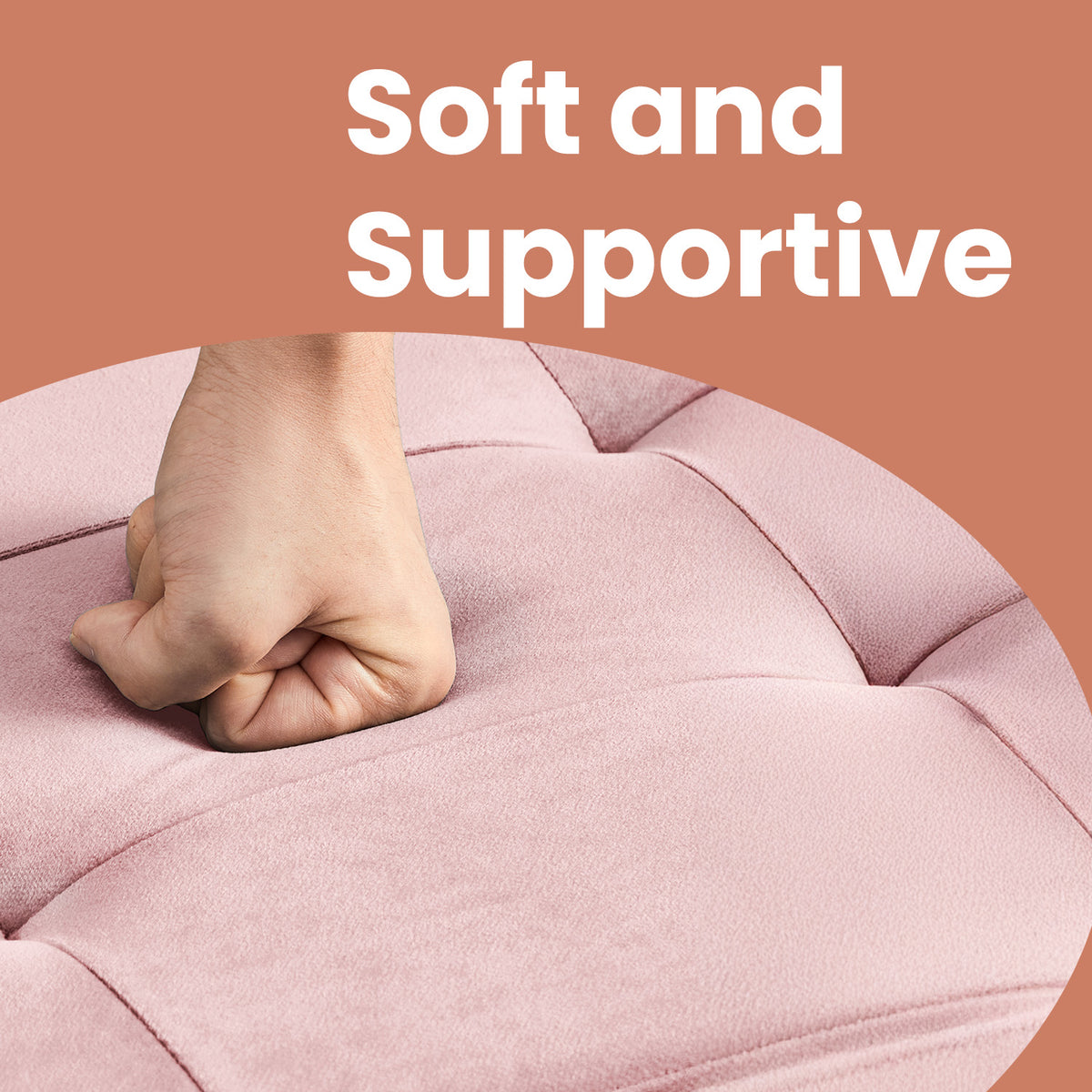 LEDREM Ottoman Storage Box, Foldable Velvet Square Footstool Pouffe, 38 x 38 x 38 cm, Pink