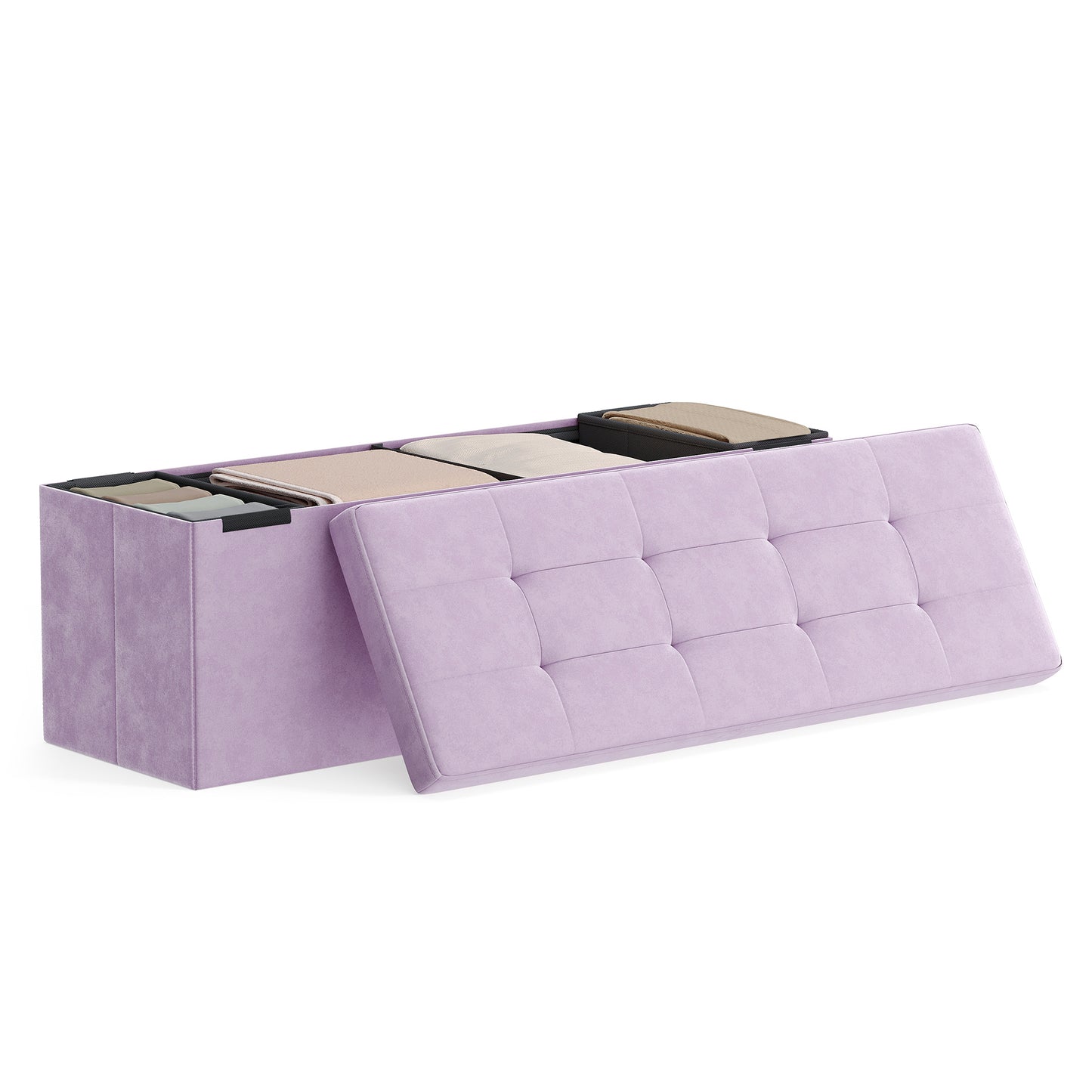 Storage Ottoman Bench, Foldable Foot Rest, End of Bed Bench with Storage Chest, 660 lb Capacity, for Living Room Bedroom, Light Lilac