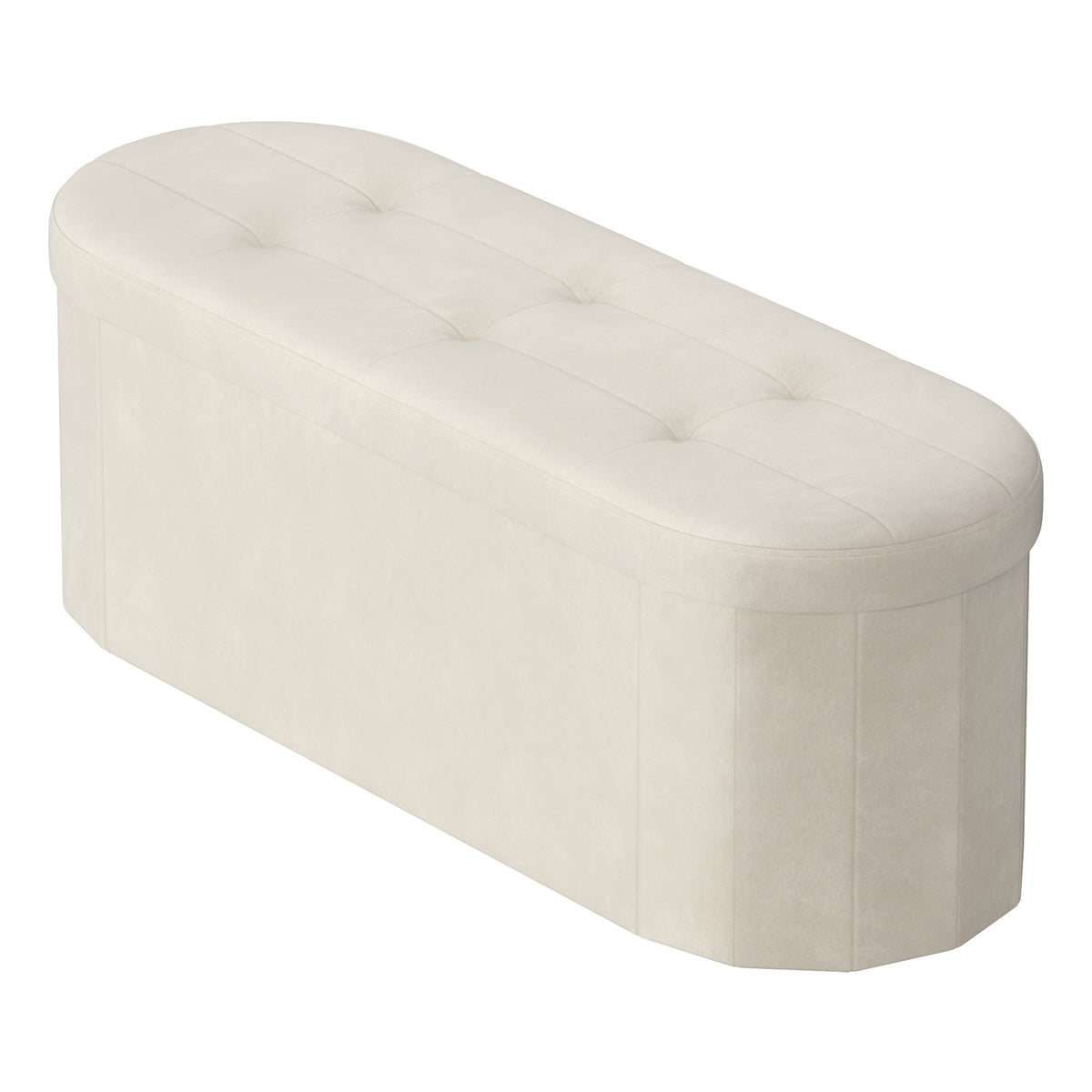 Folding Ottoman with Storage, Oval Storage Ottoman Bench, Velvet Fabric, 15 x 43 x 15 Inches, for Living Room Bedroom, Cream White