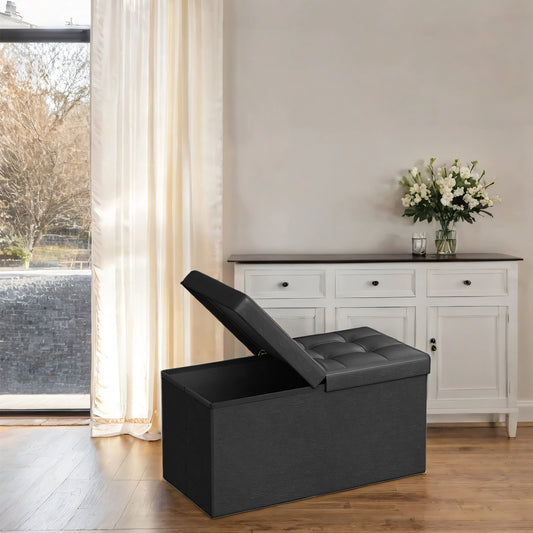 30" Storage Ottoman Bench with Flip-Top Lid, 660lb Capacity, Multi-Functional Footrest, Seat, Easy-Clean Synthetic Leather, Black