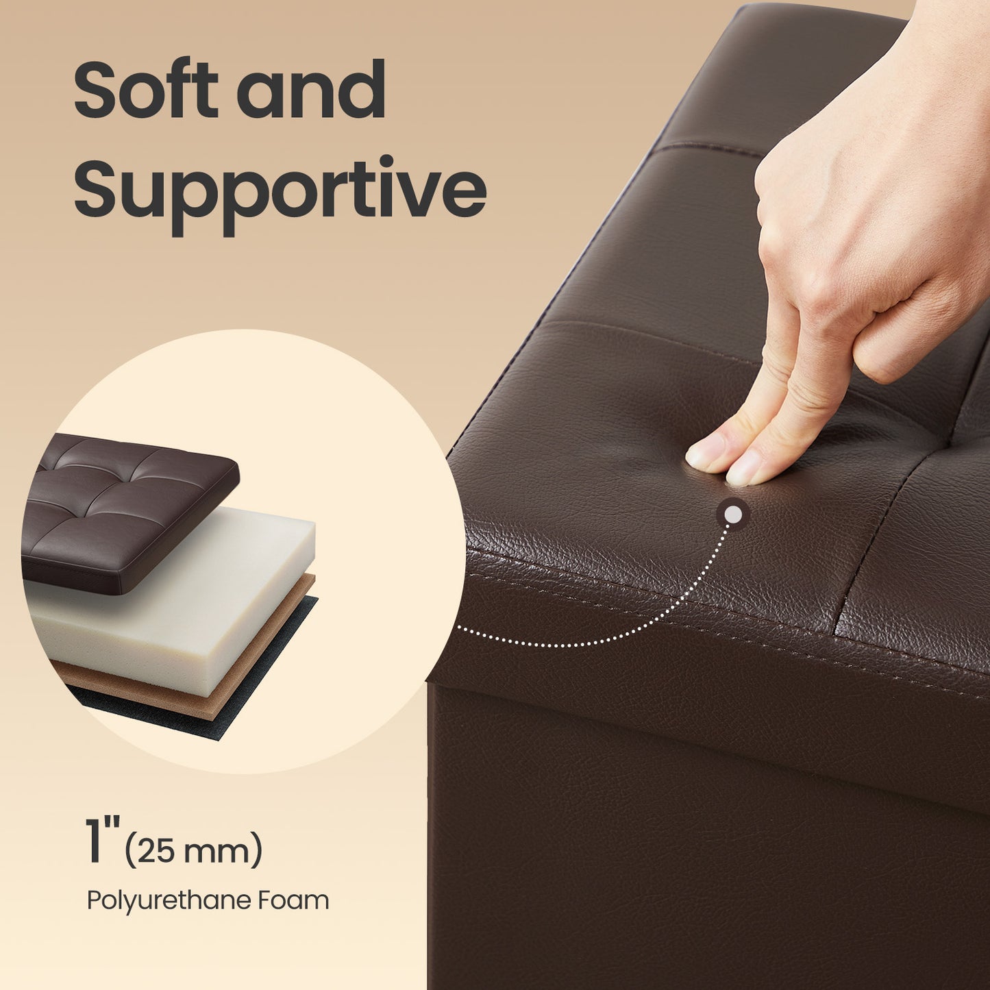 30" Flip-Top Storage Ottoman Bench, 660lb Capacity, Multi-Functional Footrest, Seat, Coffee Table, Easy-Clean Synthetic Leather, Brown
