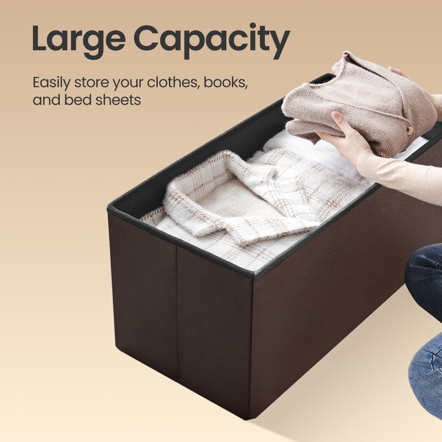 30" Flip-Top Storage Ottoman Bench, 660lb Capacity, Multi-Functional Footrest, Seat, Coffee Table, Easy-Clean Synthetic Leather, Brown