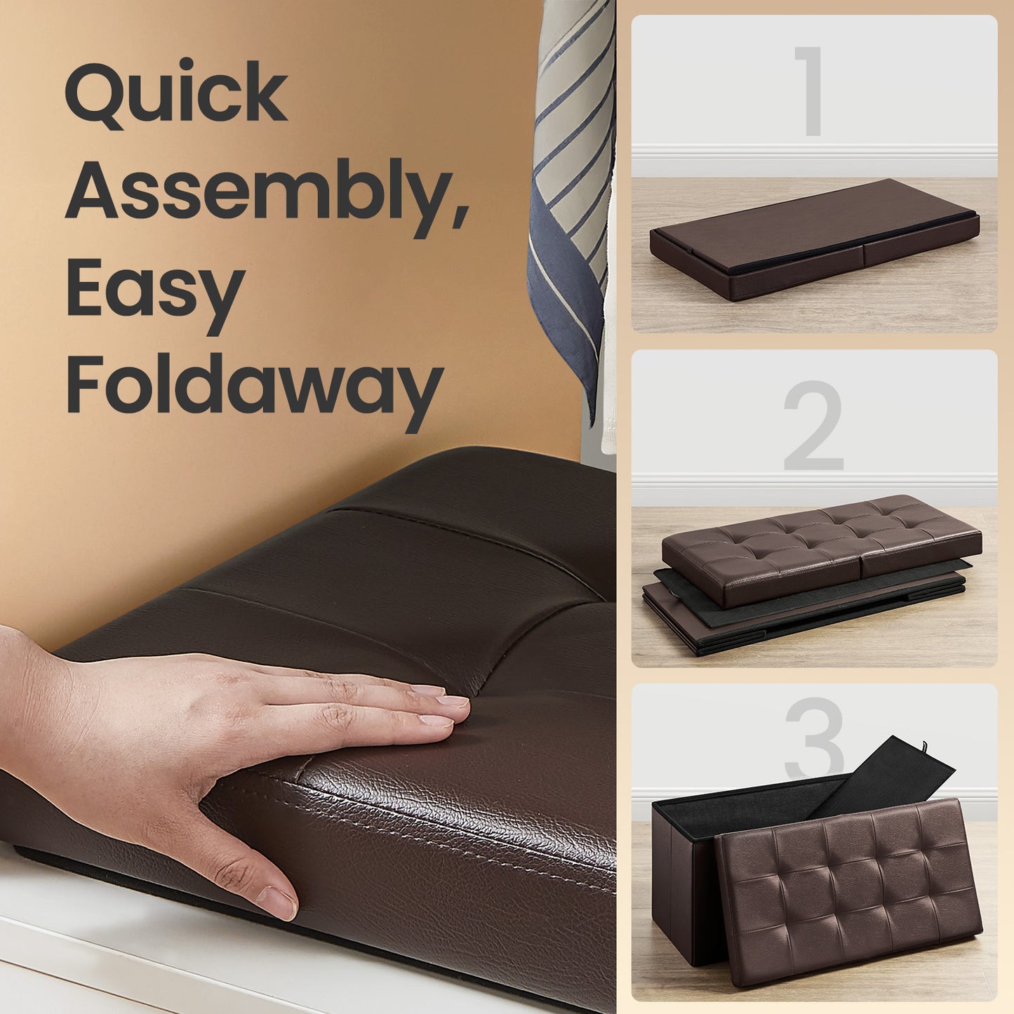 30" Flip-Top Storage Ottoman Bench, 660lb Capacity, Multi-Functional Footrest, Seat, Coffee Table, Easy-Clean Synthetic Leather, Brown