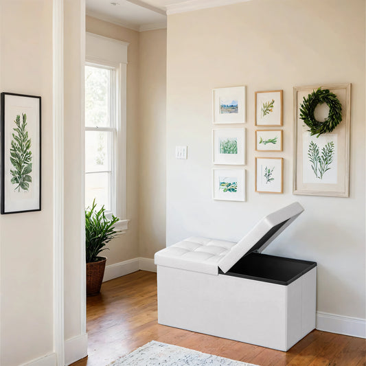 30" Flip-Top Storage Ottoman Bench, 660lb Capacity, 3-in-1 Multi-Functional, Easy-Clean Synthetic Leather, White