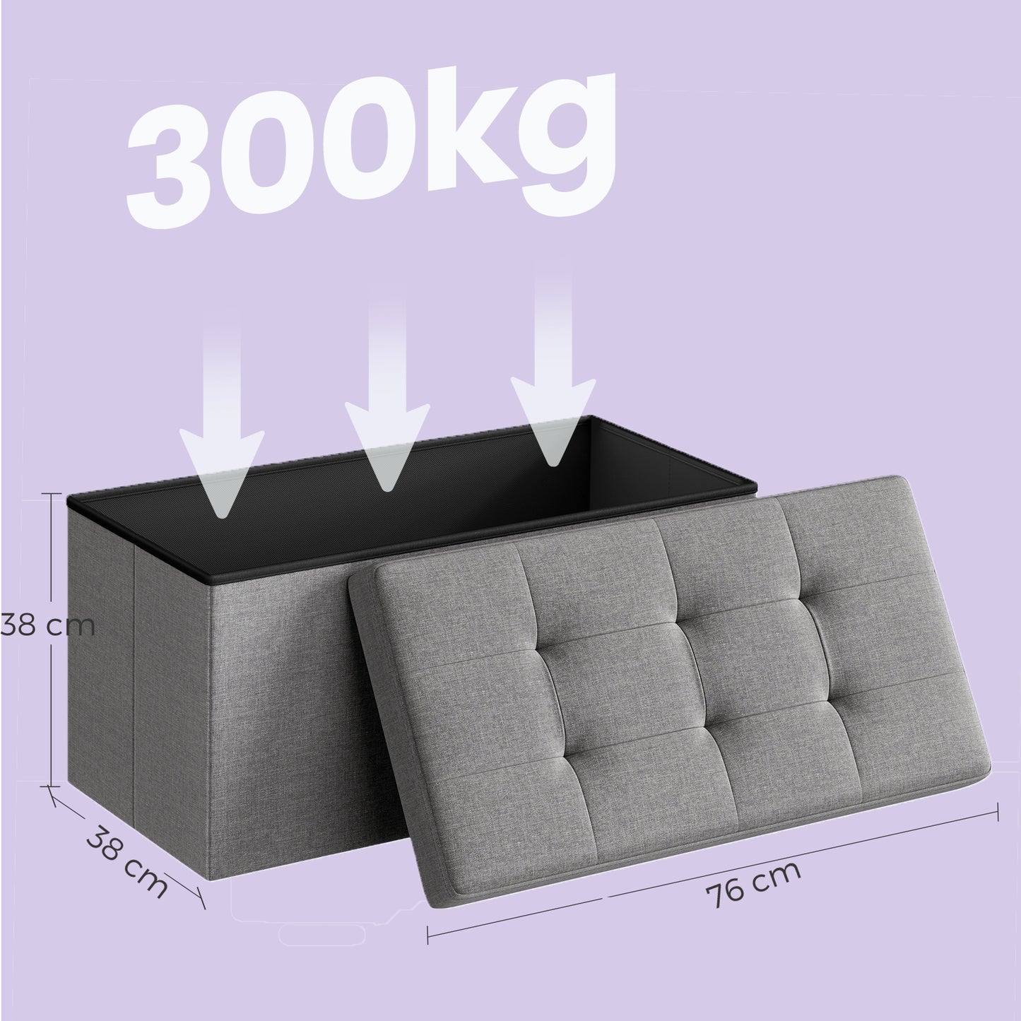 30" Foldable Storage Ottoman Bench, 660lb Capacity, 3-in-1 Multi-Functional, Removable Divider, Light Gray