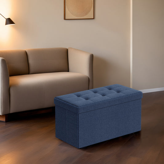 30" Foldable Storage Ottoman Bench with Removable Divider, 660lb Capacity, 3-in-1 Multi-Functional, Midnight Blue