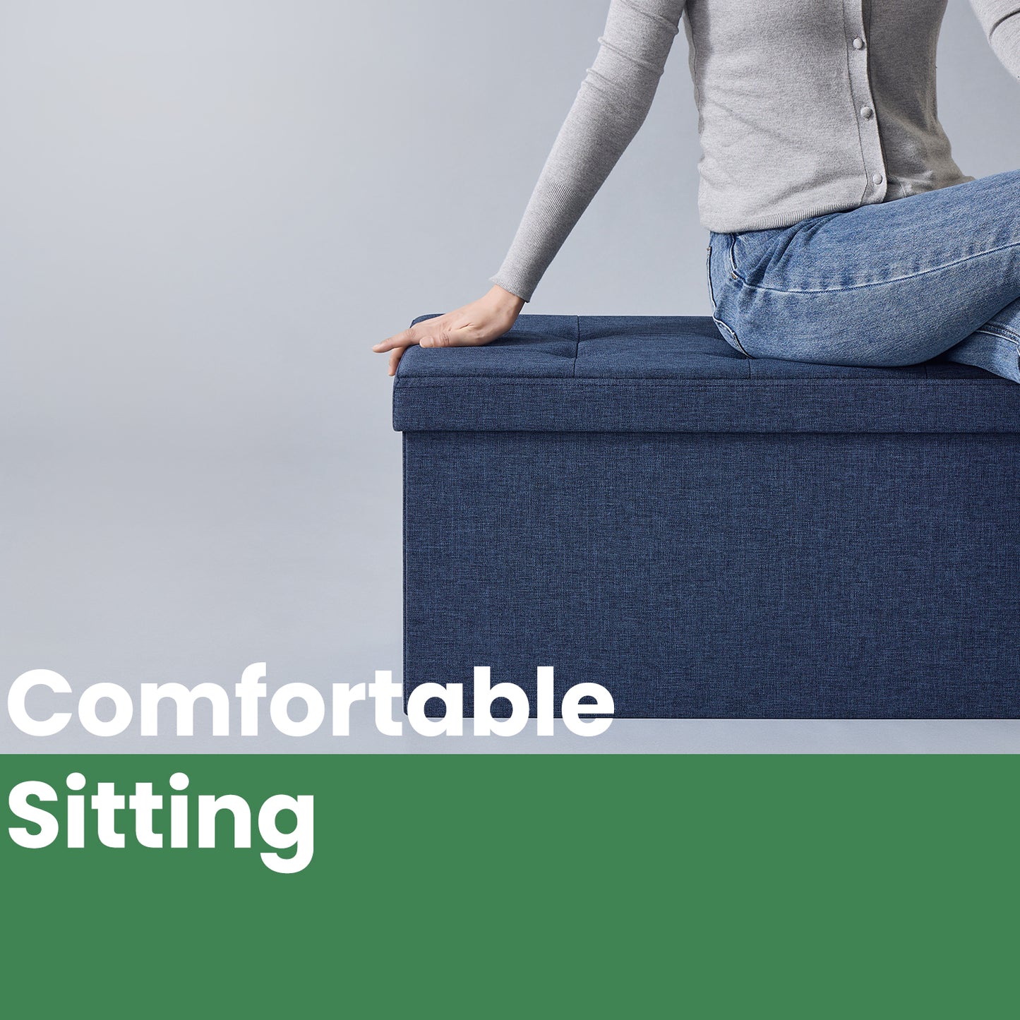 30" Foldable Storage Ottoman Bench with Removable Divider, 660lb Capacity, 3-in-1 Multi-Functional, Midnight Blue