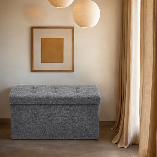 30" Foldable Storage Ottoman Bench, 660lb Capacity, 3-in-1 Multi-Functional, Removable Divider, Dark Gray