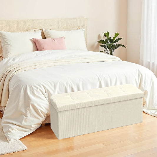 Foldable Storage Ottoman Bench, 43" Long with 35-Gallon Capacity, 660lb Weight Limit, Multi-Functional for Living Room/Bedroom, Cream White