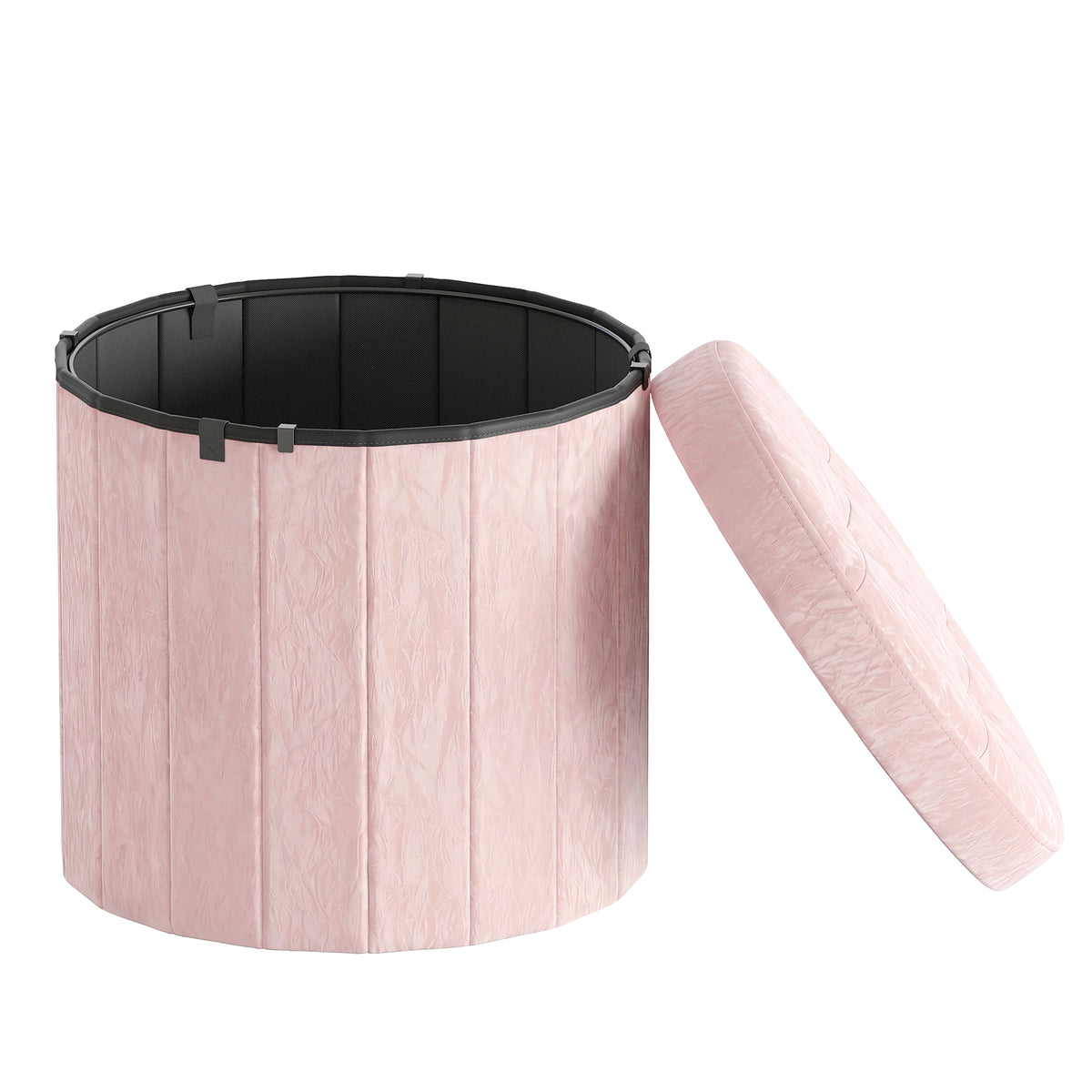 Storage Ottoman, PU Leather Vanity Stool with 65L Hidden Compartment, Round Foot Rest Bench for Bedroom, Pink