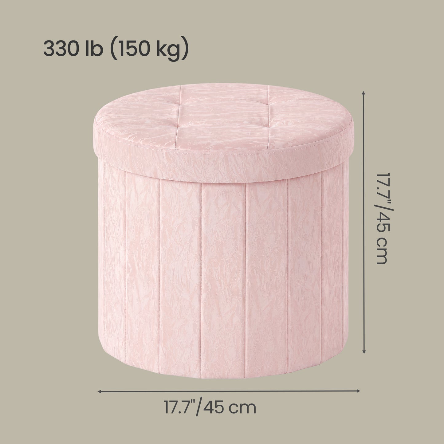 Storage Ottoman, PU Leather Vanity Stool with 65L Hidden Compartment, Round Foot Rest Bench for Bedroom, Pink