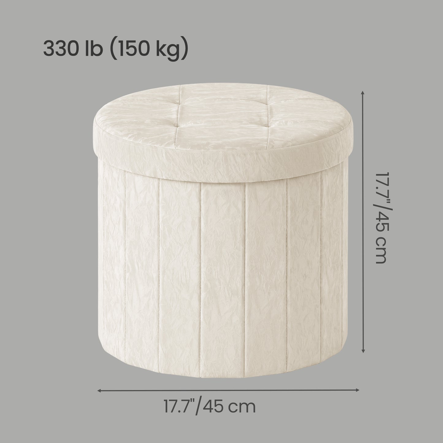 Storage Ottoman, PU Leather Vanity Stool with 65L Hidden Compartment, Round Foot Rest Bench for Bedroom, Warm White