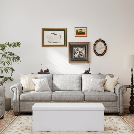 Collection - 43" Foldable Storage Ottoman Bench, 660lb Capacity, 3-in-1 Multi-Functional, Easy-Clean Synthetic Leather, White