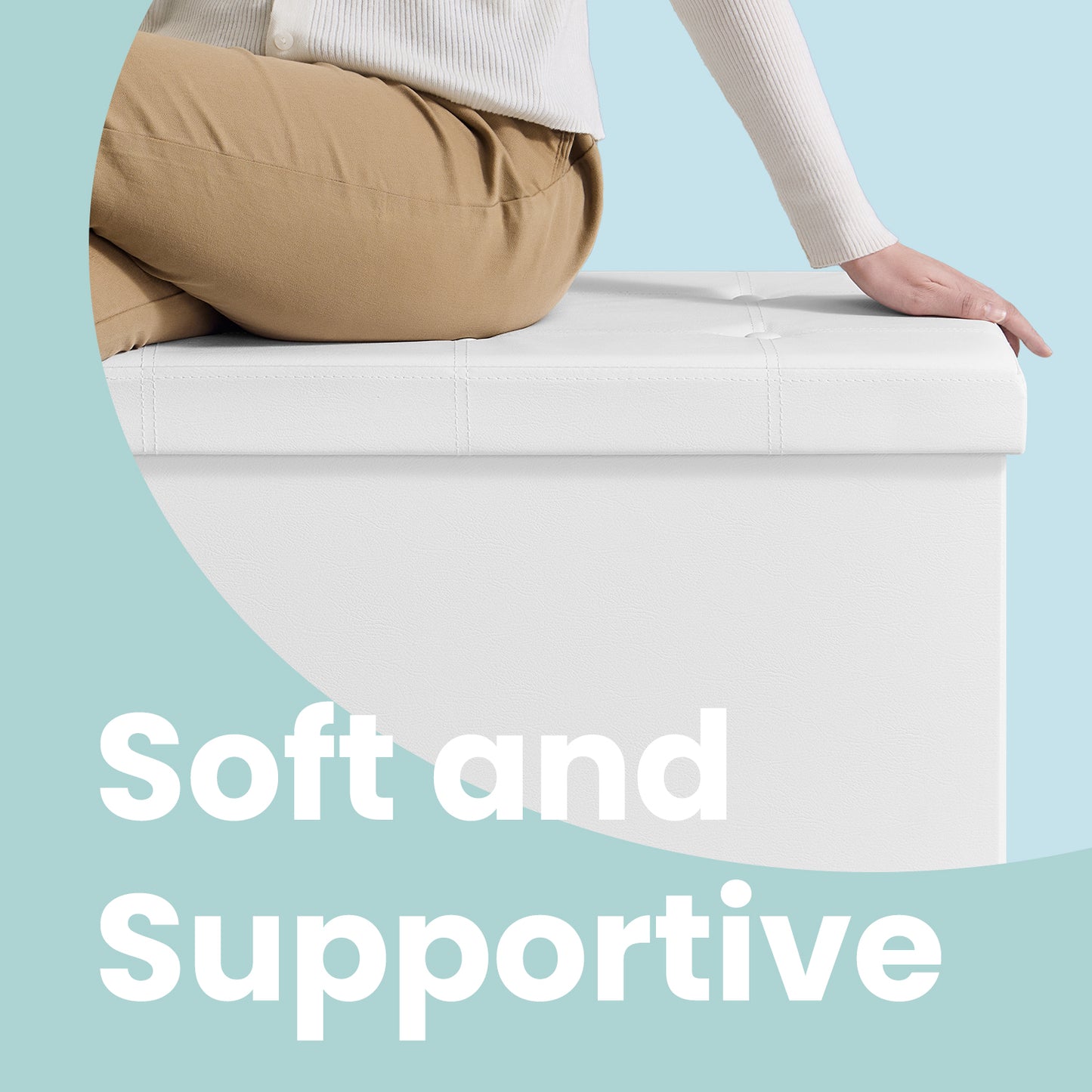 Collection - 43" Foldable Storage Ottoman Bench, 660lb Capacity, 3-in-1 Multi-Functional, Easy-Clean Synthetic Leather, White