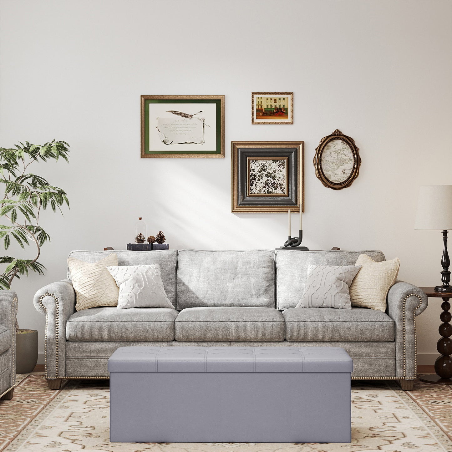 43" Folding Storage Ottoman Bench, 660lb Capacity, Multi-Use Footrest, 35 Gallon Storage Space, Easy Setup, Light Gray
