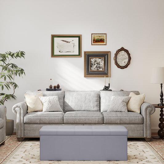 43" Folding Storage Ottoman Bench, 660lb Capacity, Multi-Use Footrest, 35 Gallon Storage Space, Easy Setup, Light Gray
