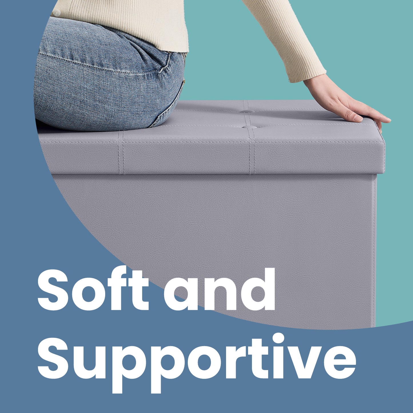 43" Folding Storage Ottoman Bench, 660lb Capacity, Multi-Use Footrest, 35 Gallon Storage Space, Easy Setup, Light Gray