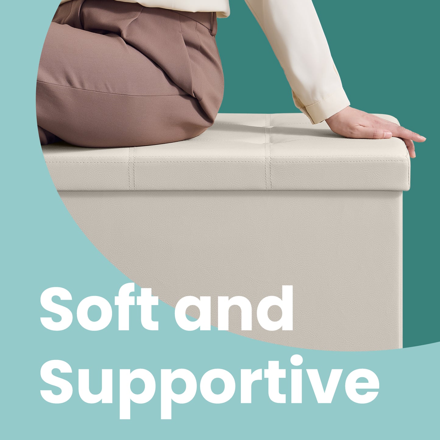 Foldable Storage Ottoman Bench, 300kg Capacity, Multi-Functional Footrest/Seat, 131L Storage Space, Quick Assembly, Beige