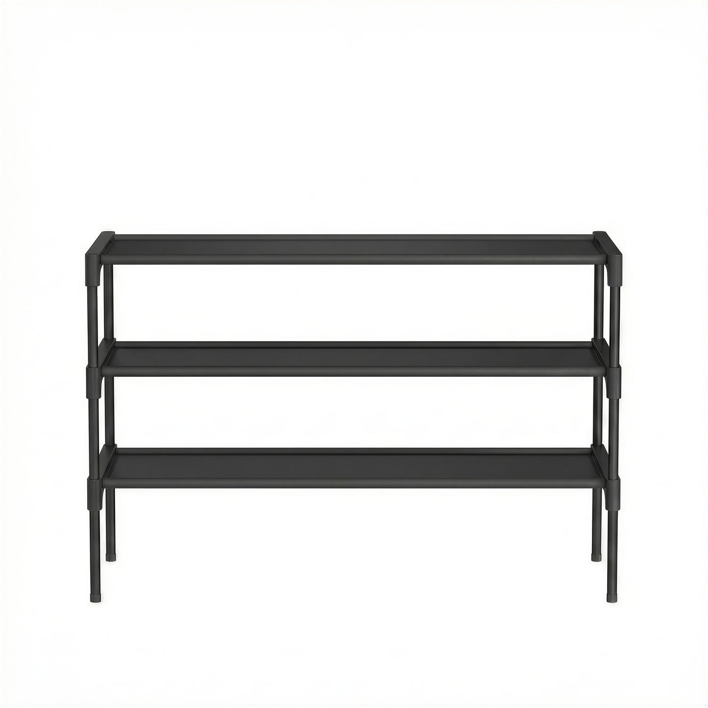 3-Tier Shoe Rack for Entryway, Compact Metal Frame Organizer with Non-Woven Shelves, Stackable, Space-Saving, Ink Black