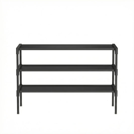 3-Tier Shoe Rack for Entryway, Compact Metal Frame Organizer with Non-Woven Shelves, Stackable, Space-Saving, Ink Black