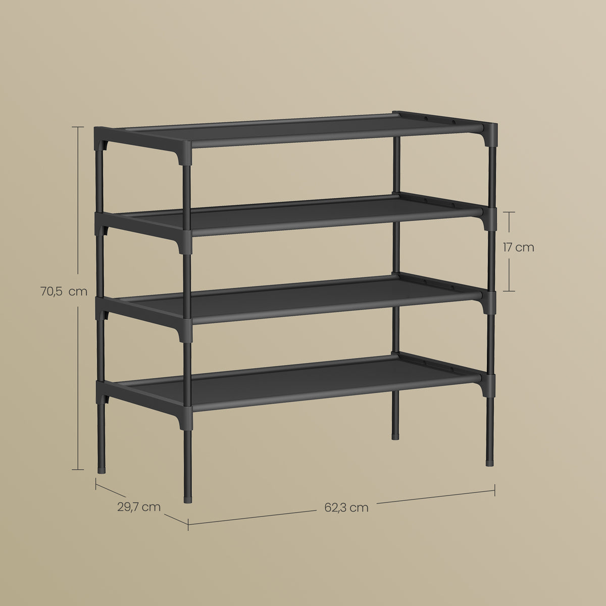 4-Tier Shoe Rack, Shoe Storage Organizer, Space-Saving Metal Frame with Non-Woven Shelves, for Entryway, Ink Black