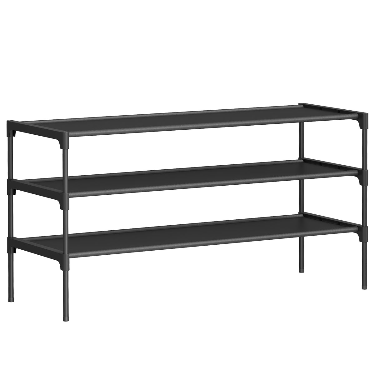 3-Tier Shoe Rack, Shoe Storage Organizer, Space-Saving Metal Frame with Non-Woven Shelves, for Entryway, Ink Black
