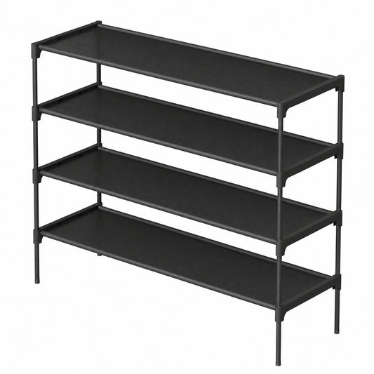 Shoe Rack, 4-Tier Shoe Organizer for Closet Holds Up to 40 Pairs Shoes, Shoe Shelf with Steel Frame and Non-Woven Fabric Shelves, Stackable, Black
