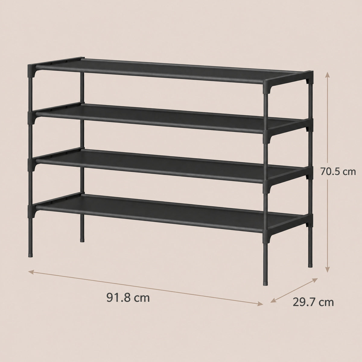 Shoe Rack, 4-Tier Shoe Organizer for Closet Holds Up to 40 Pairs Shoes, Shoe Shelf with Steel Frame and Non-Woven Fabric Shelves, Stackable, Black