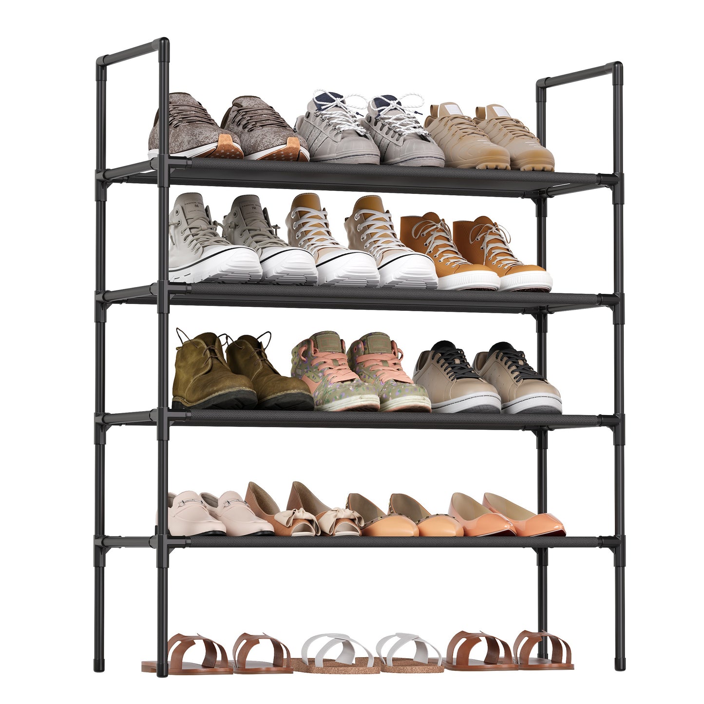 4-Tier Shoe Rack, Slim Space-Saving Shoe Storage for Hallway Closet, Metal Frame with Non-Woven Fabric Shelves, Ink Black