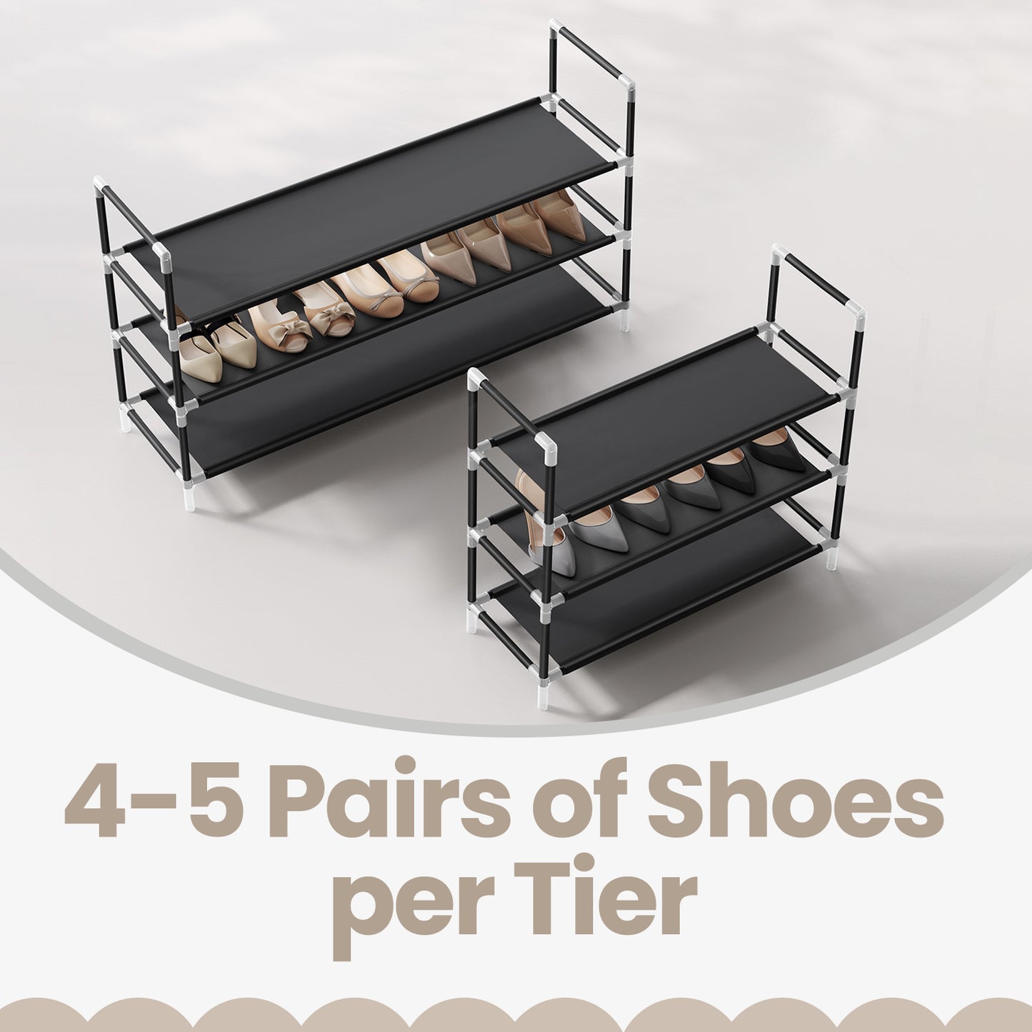 3-Tier Shoe Storage Rack for Hallway，Closet, Slim Space-Saving Design, Metal Frame & Non-Woven Shelves, Holds 12-15 Pairs, Easy Assembly, Black
