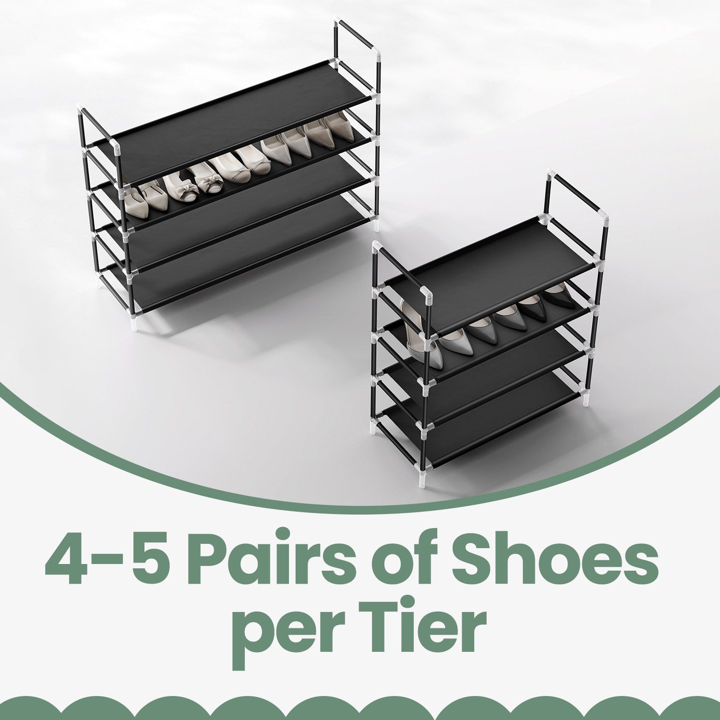 4-Tier Shoe Rack for Hallway & Closet – Slim Space-Saving Storage with Metal Frame & Non-Woven Shelves, Holds 16-20 Pairs, Black