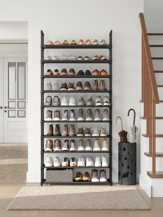 10-Tier Shoe Rack with Non-Woven Fabric Shelves, Adjustable Shoe Organizer for Entryway and Bedroom, 32.7 x 68 Inches, Black
