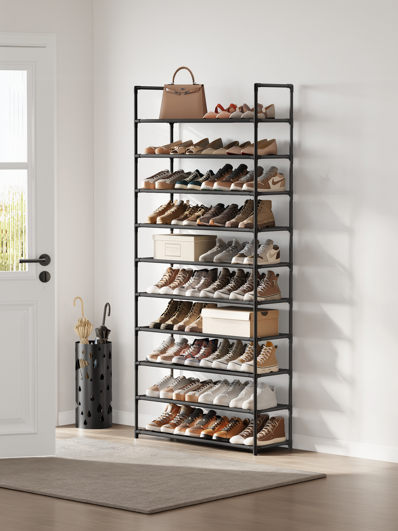 10-Tier Shoe Rack with Non-Woven Fabric Shelves, Adjustable Shoe Organizer for Entryway and Bedroom, 32.7 x 68 Inches, Black