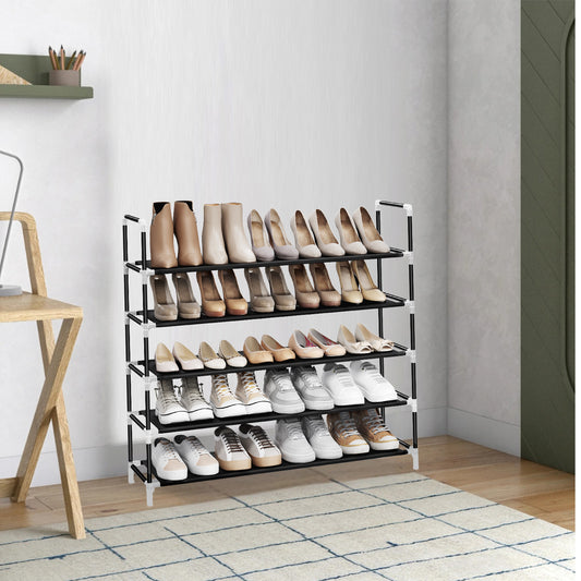 5-Tier Slim Shoe Rack for Hallway,Closet, Space-Saving Storage with Metal Frame & Non-Woven Shelves, Holds 20-25 Pairs, Black