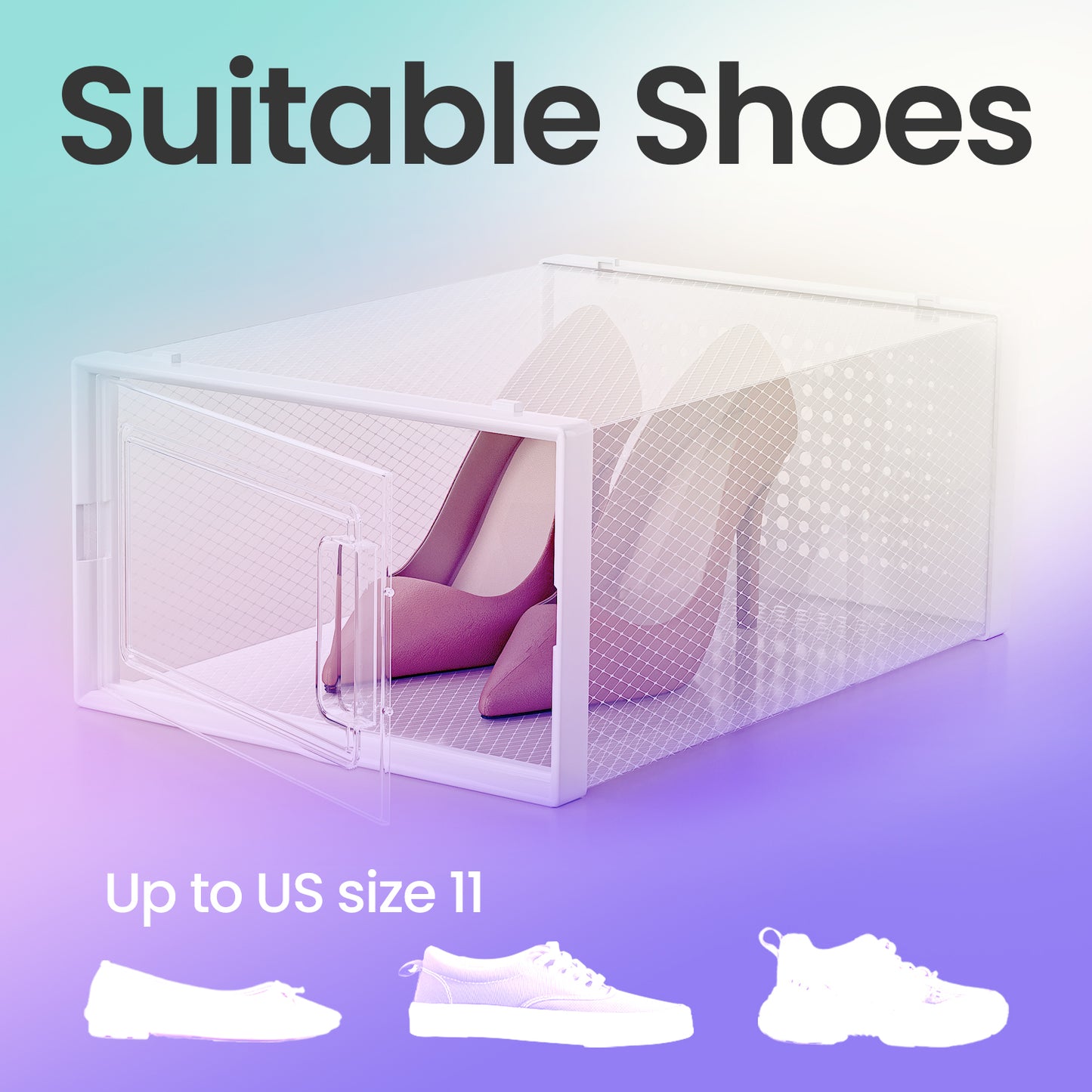 12-Pack Stackable Shoe Boxes with Clear Front Doors – Easy-Slide Organizers for Sneakers, Heels & Flats, Fits Up to Size 11, Transparent and White