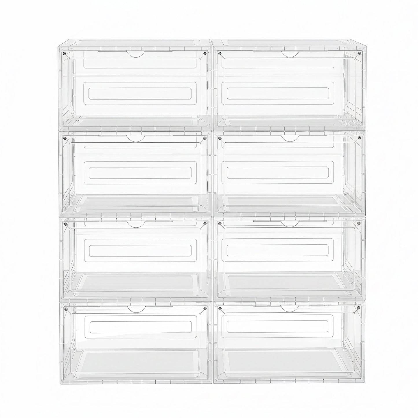 Stackable Shoe Boxes 8 Pack Clear Plastic Storage with Magnetic Door 13 x 11.2 x 7.5 Inches White