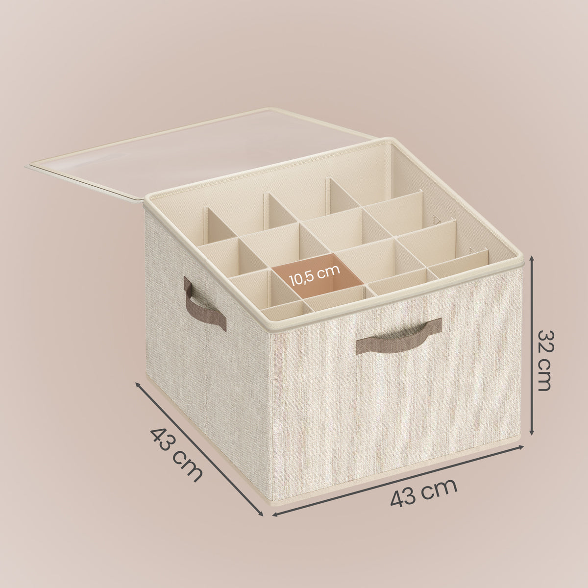 LEDREM Shoe Organizer with Clear Lid, Stackable Storage Box, Adjustable, 43 x 43 x 32 cm, Cappuccino Beige