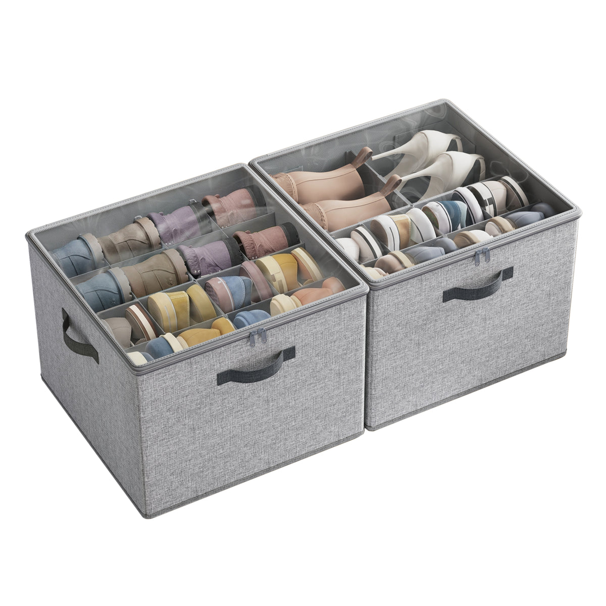 LEDREM Shoe Organizer with Clear Lid, Stackable Storage Box, Adjustable, 43 x 43 x 32 cm, Dove Gray