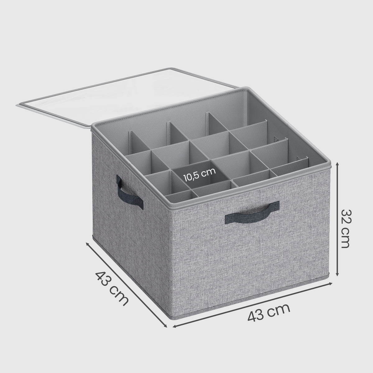 LEDREM Shoe Organizer with Clear Lid, Stackable Storage Box, Adjustable, 43 x 43 x 32 cm, Dove Gray
