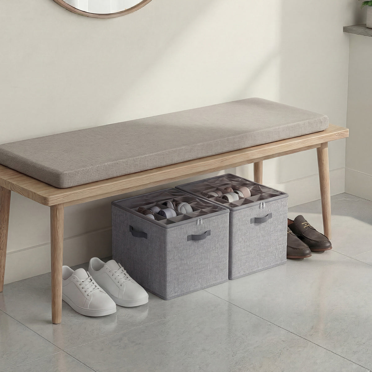 LEDREM Shoe Organizer with Clear Lid, Stackable Storage Box, Adjustable, 43 x 43 x 32 cm, Dove Gray