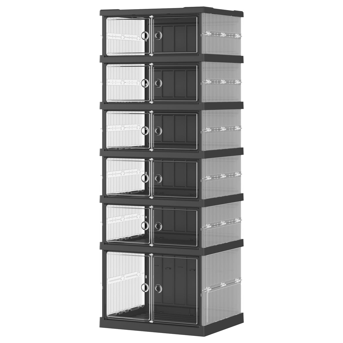 Foldable Shoe Storage Organizer, Stackable Sneaker Cabinet with Magnetic Clear Door, 6-Tier Plastic Container for 12 Pairs, Ink Black