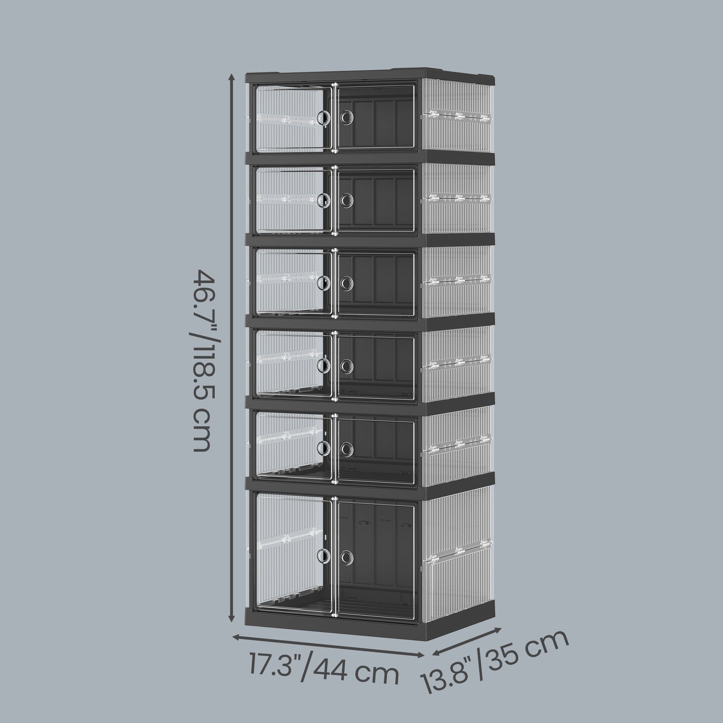 Foldable Shoe Storage Organizer, Stackable Sneaker Cabinet with Magnetic Clear Door, 6-Tier Plastic Container for 12 Pairs, Ink Black