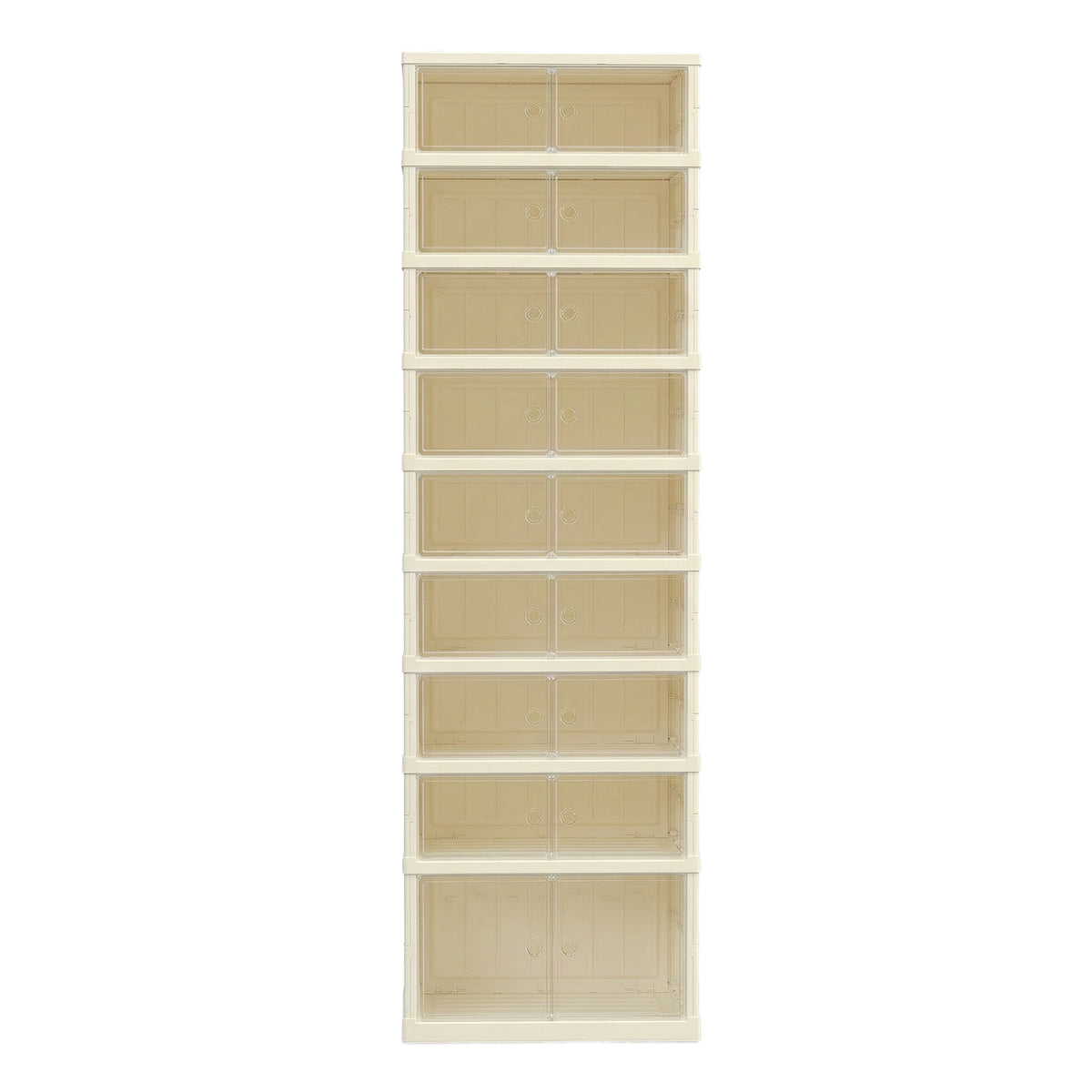Foldable Shoe Storage Organizer, Stackable Sneaker Cabinet with Magnetic Clear Door, 9-Tier Plastic Container for 18 Pairs, Cream White